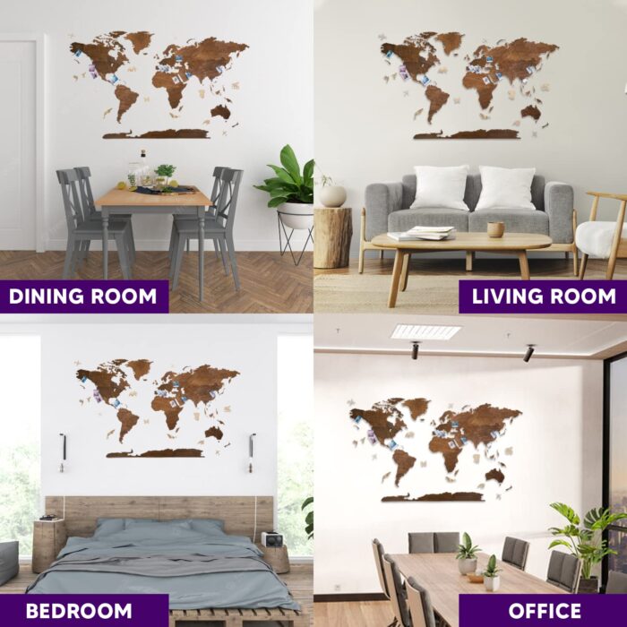 Woodilab Wooden Map of the World for Wall – Large 2D Wood Art Décor with Push Pins | Travel Gift for Wanderlusters & Home Decor Enthusiasts - Image 6