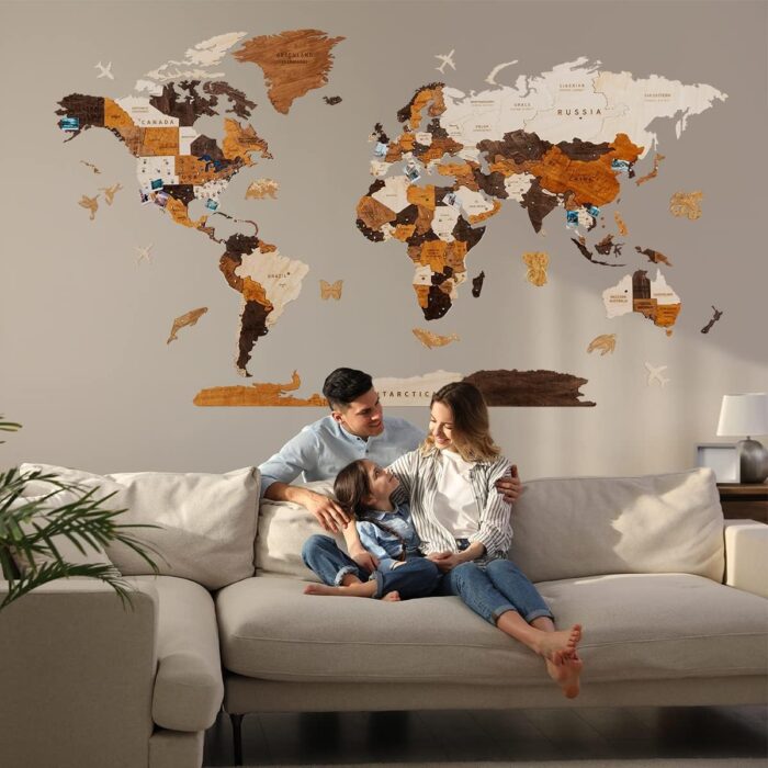Woodilab Multilayered 3D Wooden World Map – Unique Wall Art & Perfect Travel Gift - Image 3
