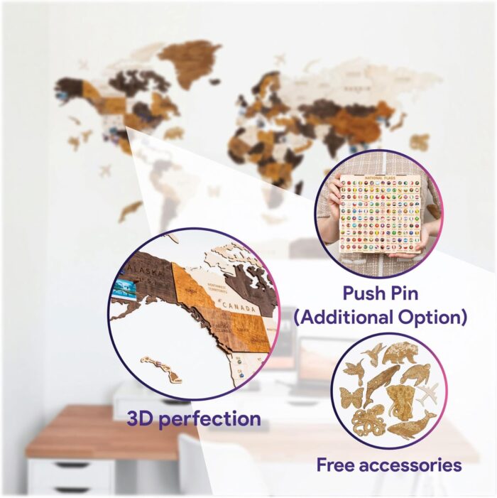 Woodilab Multilayered 3D Wooden World Map – Unique Wall Art & Perfect Travel Gift - Image 6