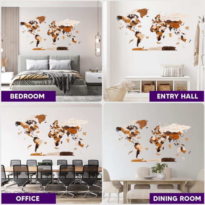 Woodilab Multilayered 3D Wooden World Map – Unique Wall Art & Perfect Travel Gift - Image 5