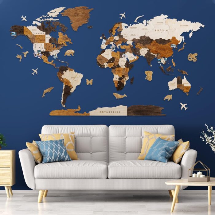 Woodilab Multilayered 3D Wooden World Map – Unique Wall Art & Perfect Travel Gift - Image 8