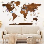 Woodilab Wooden Map of the World for Wall – Large 2D Wood Art Décor with Push Pins | Travel Gift for Wanderlusters & Home Decor Enthusiasts
