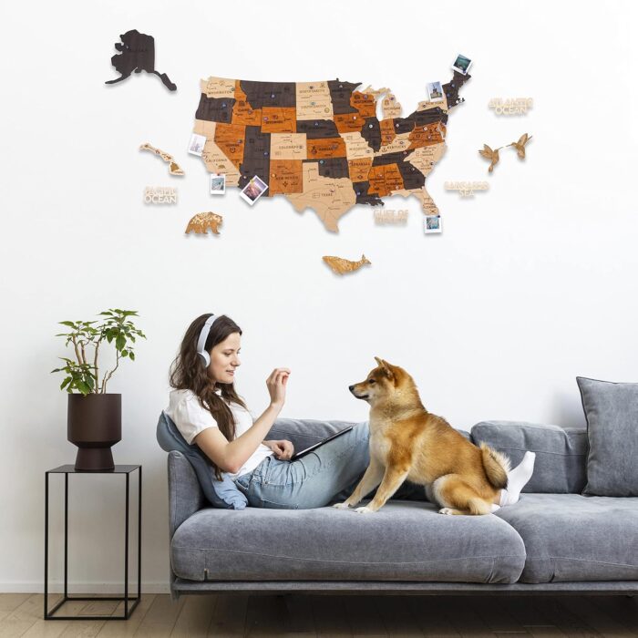 Woodilab 3D Wooden USA Map Wall Art – Large US Travel Map with Push Pins | Unique Gift for Travelers & Home Décor - Image 1