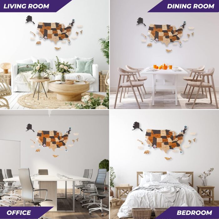 Woodilab 3D Wooden USA Map Wall Art – Large US Travel Map with Push Pins | Unique Gift for Travelers & Home Décor - Image 3