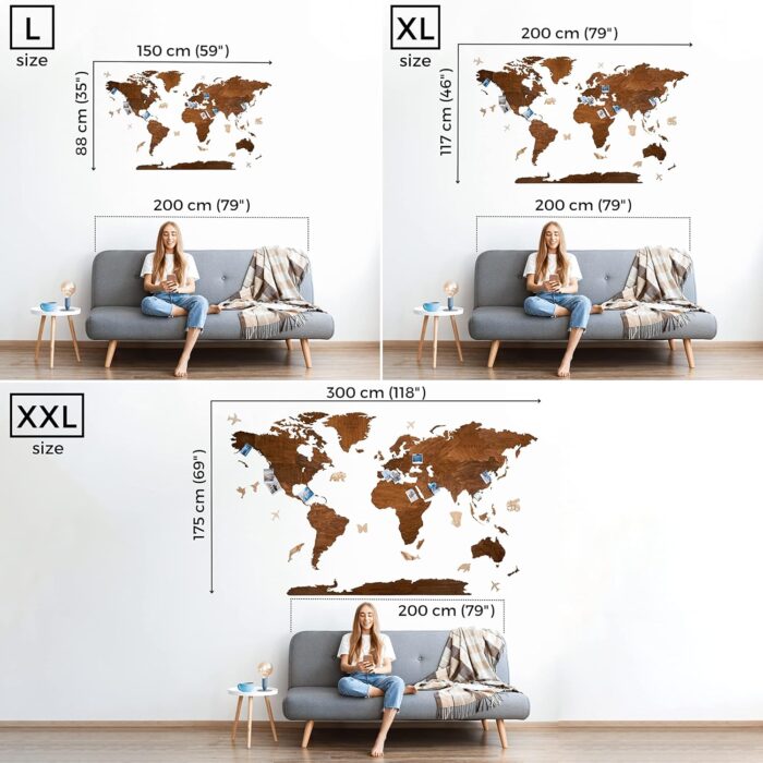 Woodilab Wooden Map of the World for Wall – Large 2D Wood Art Décor with Push Pins | Travel Gift for Wanderlusters & Home Decor Enthusiasts - Image 3