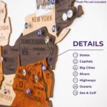 Woodilab 3D Wooden USA Map Wall Art – Large US Travel Map with Push Pins | Unique Gift for Travelers & Home Décor - Image 6